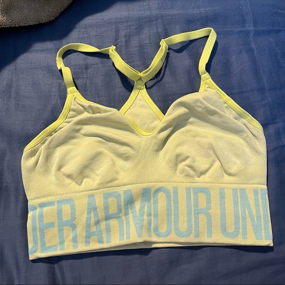 ✨Under Armor Fitted Yellow & Blue Sports Bra✨ - Picture 1 of 5